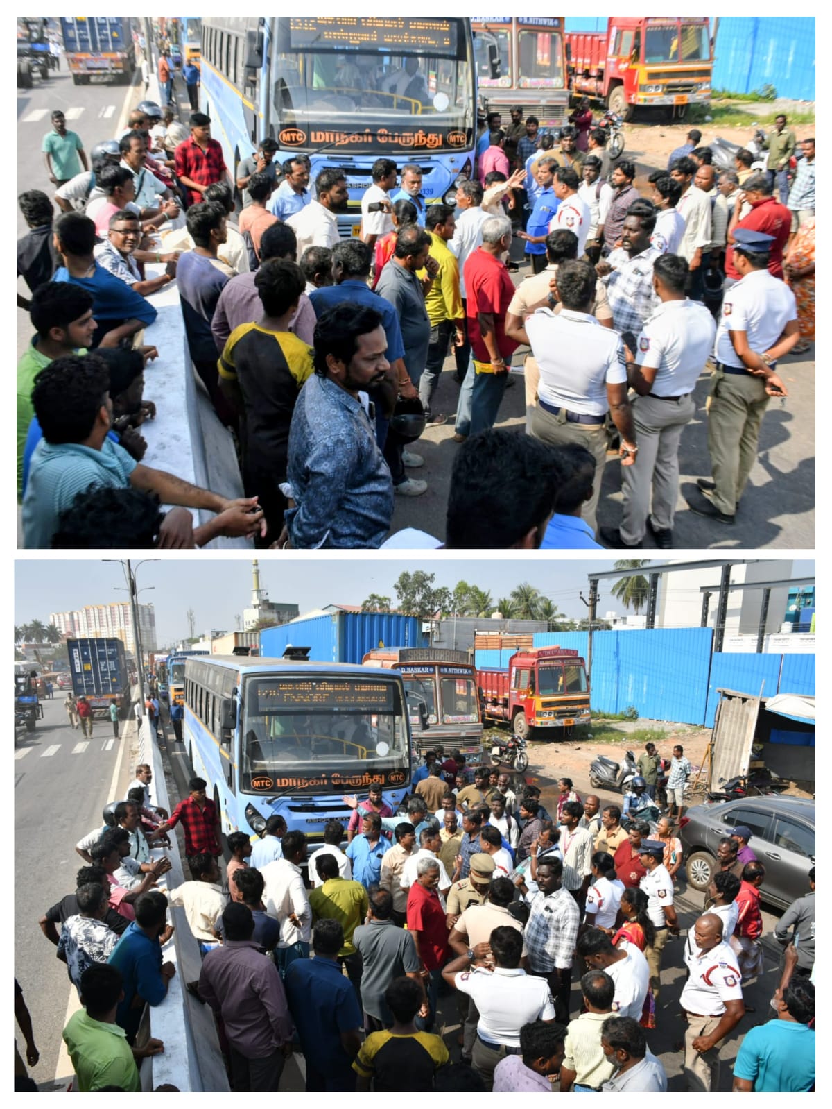 எண்ணூர் போக்குவரத்து போலீசாரை கண்டித்து சாலை மறியலில் ஈடுபட்ட பொதுமக்கள்