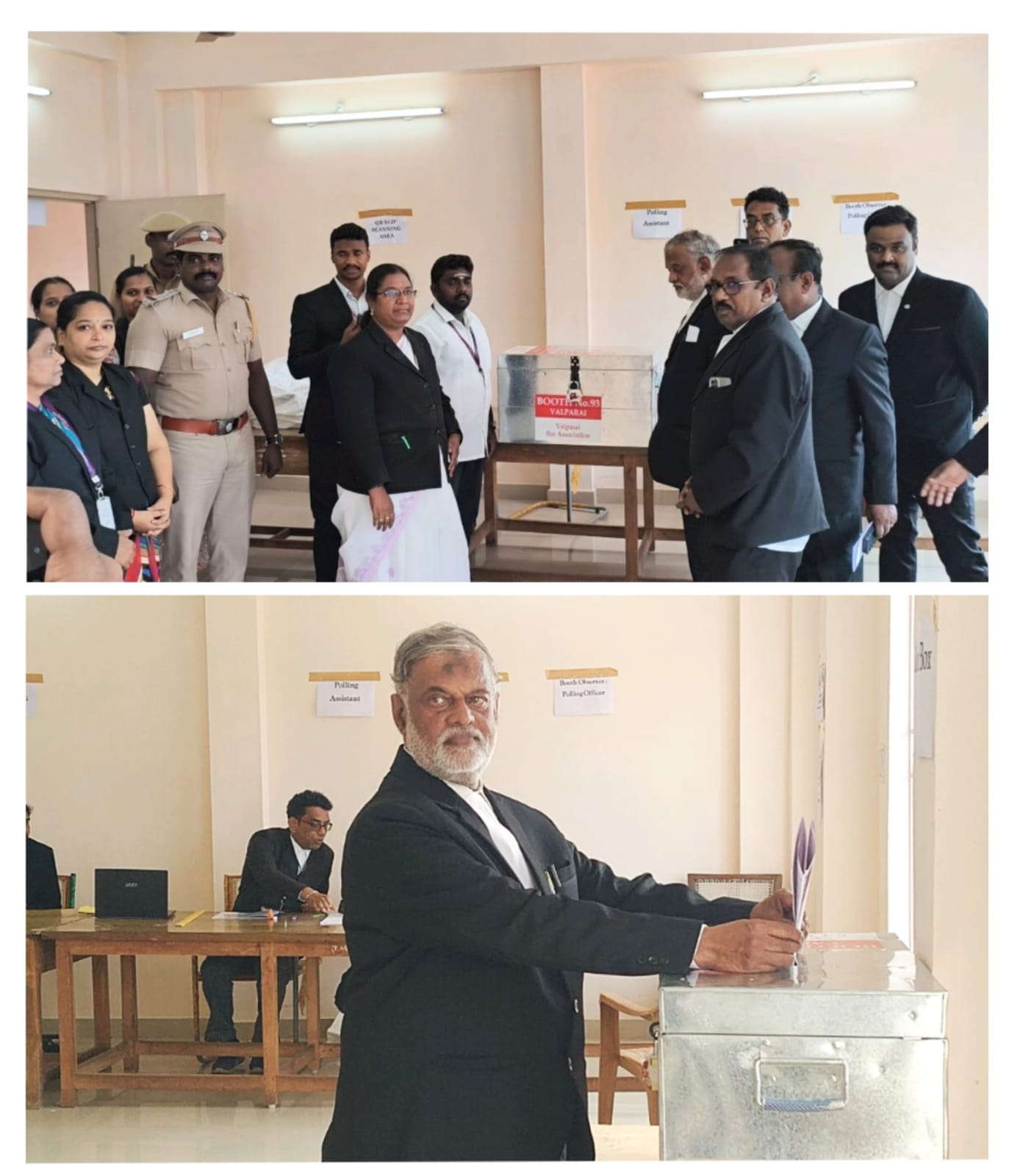வால்பாறை நீதிமன்றத்தில் பார்கவுன்சில் உறுப்பினர் தேர்தல் பார்கவுன்சில் தலைவர் ஷாநவாஸ் கான் வாக்களித்தார்