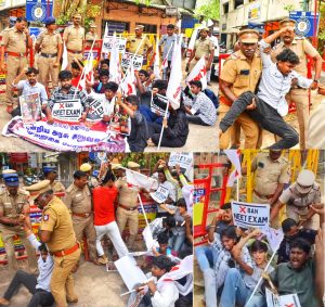 மதுரையில் நீட் தேர்வு முறைகேட்டை கண்டித்து தபால் நிலையத்தை முற்றுகையிட முயன்ற மாணவர் அமைப்பினர் கைது