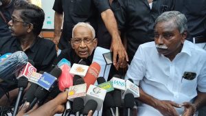 மேகதாது அணை கட்டுமான முயற்சி என்பது தமிழகத்தின் வாழ்வாதார உரிமைகளை பறிக்கக்கூடிய ஒரு பேரபயமாகும்-  திருவாரூரில் கி.வீரமணி பேட்டி.