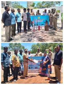 எண்ணூர் தீயணைப்பு நிலையத்தில் வெயிலின் தாக்கம் அதிகமாக உள்ள காரணமாக பொதுமக்களுக்கு நூதன முறையில் விழிப்புணர்வு