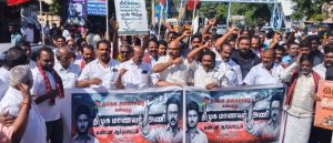 தேனியில் த.வெ.க. நிர்வாகியை கண்டித்து தி.மு.க. மாணவரணி ஆர்ப்பாட்டம்- போராட்டத்தில் ஈடுபட்டோர் கைது