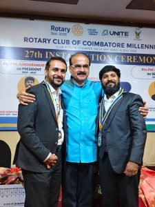 கோவையில் ரோட்டரி கிளப் மில்லேனியம் சங்கத்தின் புதிய நிர்வாகிகள் பொறுப்பேற்பு