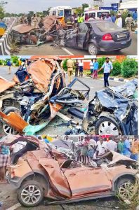மதுரை அருகே கார்கள்-டூவீலர் நேருக்கு நேர் மோதி விபத்து