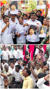 திருவொற்றியூரில் த. வெ.க, தி. மு. க. வினர் ஒரே இடத்தில் போராட்டம் நடத்தியதால் பரபரப்பு