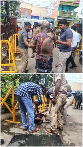 காவல் நிலையத்தில் முதியவர் குடும்ப பிரச்சினை காரணமாக தீ குளித்து தற்கொலை முயற்சி