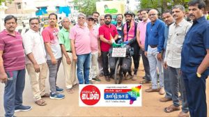 போதைப்பொருளுக்கு எதிரான விழிப்புணர்விற்காக கேரளா முதல் நேபாளம் வரை  சைக்கிளில் சாதனைப் பயணம்-  வீரருக்கு வாழ்த்து தெரிவித்த திருச்சி மாவட்ட அரிமா சங்கத்தினர்!