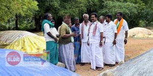 வடமட்டம் நெல் கொள்முதல் நிலையத்தில் தேங்கிய நெல் மூட்டைகள் மழையால் நெல்மணிகள் வீணாகும் அபாயம் – இரா.காமராஜ் எம்எல்ஏ நேரில் ஆய்வு